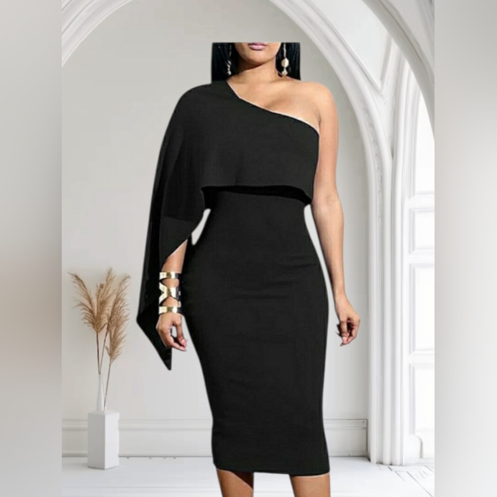 Black Asymmetrical One Shoulder Bodycon Dress SIZE XL NWOT